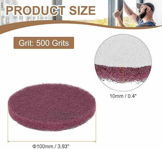 HARFINGTON 24pcs Scrubber Scouring Pads 500 Grits 4 Inch Drill Power Brush Hoop and Loop Surface Conditioning Disc Drill Scuffing Disc Scrub Pads for Home Kitchen Cleaning, Red
