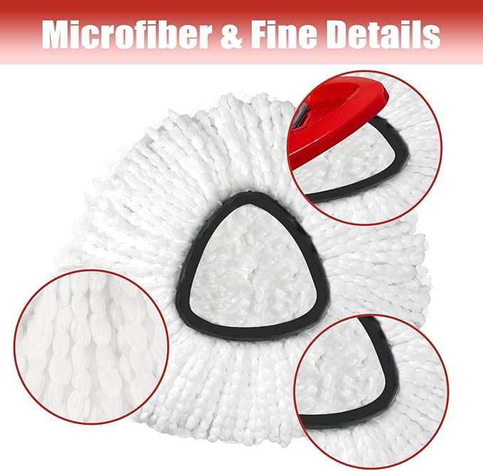 Mop Head Replacement, 3 Pack Spin Mop Refill Replace Head Compatible O Cedar Easywring 1-Tank System, Great Cleaning Power, Microfiber, Helper Housework, Machine Washable Easy-to-Replace, White