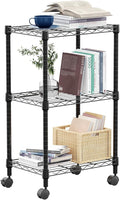 M MZG 3 Tier Shelf Metal Storage Shelves Wire Rack Closet Organizers with Wheel for Garage Kitchen Bathroom Laundry Black 11.8" D x 17.7" W x 29.8" H