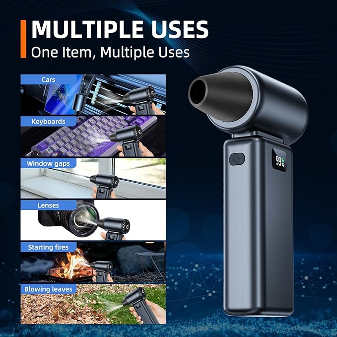 Compressed Air Duster, 100000RPM Electric Air Duster, 5+1 Gear Adjustable Mini Blower with LED Light, Super High-Speed Air Blower for Keyboard,Car,Home & Outdoor Dust-Compact & Lightweigh