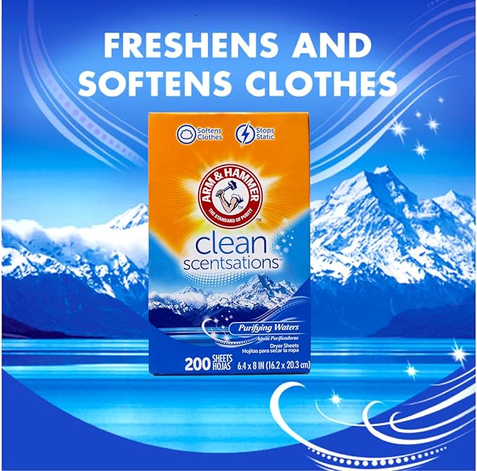 Arm & Hammer Fabric Softener Sheets, Purifying Waters, 200 ct