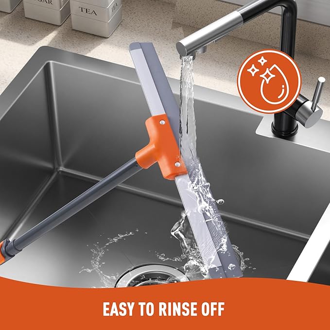 Rubber Floor Squeegee for Concrete Floor, Tile Floor, Metal Aluminium Heavy Duty Garage Shower Floor Squeegee Broom for Removing Water, Commercial Scrubber Mop with Extendable Long Handle