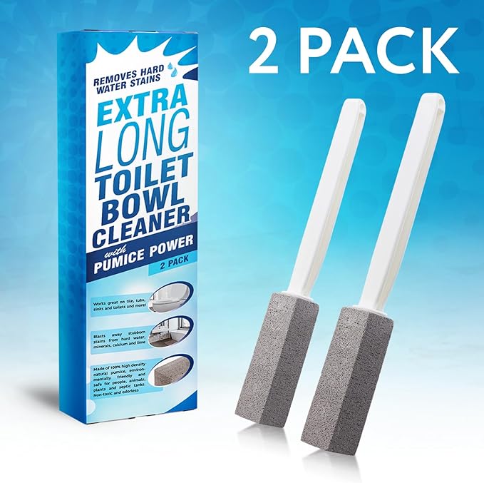 IMPRESA Pumice Stone Toilet Cleaner with Handle - 2 Count, White Hard Water Stain Remover & Toilet Bowl Cleaner - Versatile Pool Tile & Grout Cleaning Tool