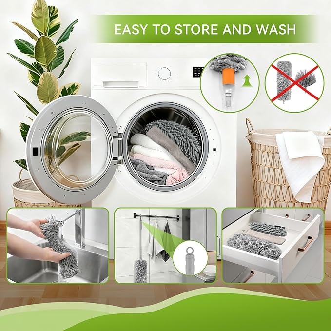 Professional Deep Cleaning System, 100-inch Extendable Duster with Under-Appliance Pads & Multi-Angle Heads for Ceiling Fans, High Ceilings, Blinds, and Gaps