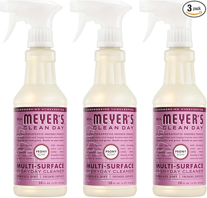 MRS. MEYER'S CLEAN DAY Multi-Surface Everyday Cleaner, Peony Scent, 16 Fl Oz Bottle - 3 Pack