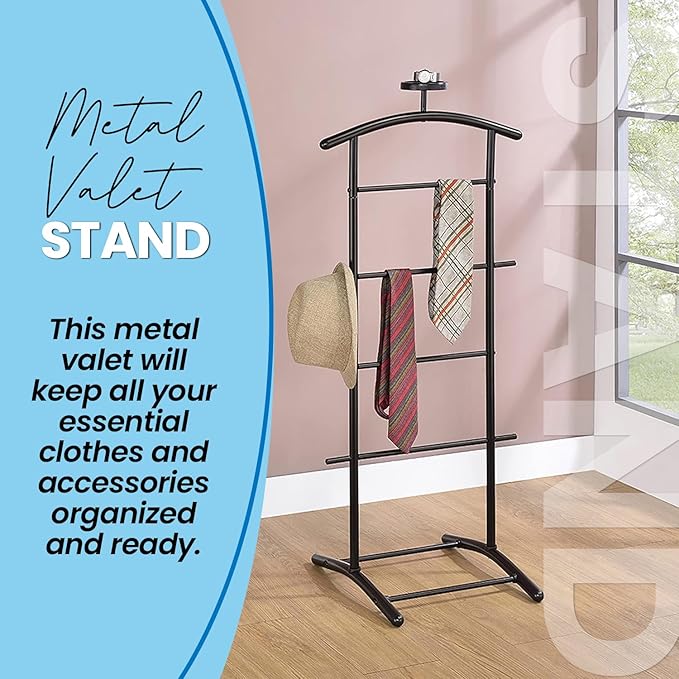 Kings Brand Furniture - Menros Metal Suit Valet Stand, Clothes Rack, Black