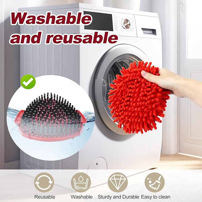 Chenille Mop Heads Replacements for Ocedar, Mop Replace Head for O Cedar Mops, Chenille Duster for Ocedar Easywring 1 Tank Spin Mops Includes 3 Pack Chenilles Pad Refills, 1 Scrub Brush and 1 Base