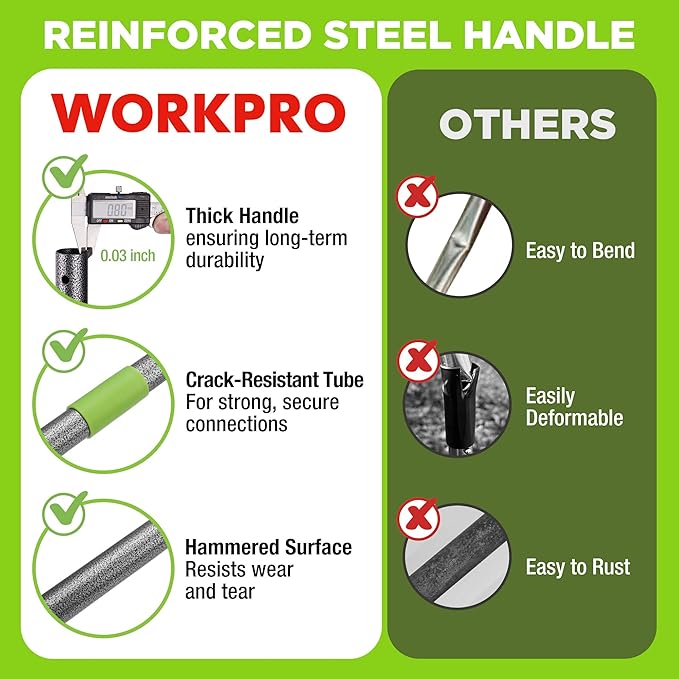 WORKPRO 65 Inch Bow Rake, 17 Tines Metal Head Rakes with High Strength Handle, Heavy Duty Garden Rake with Adjustable Handle for for Loosening Soil, Gathering Leaf, Leveling Lawn, Farming Land
