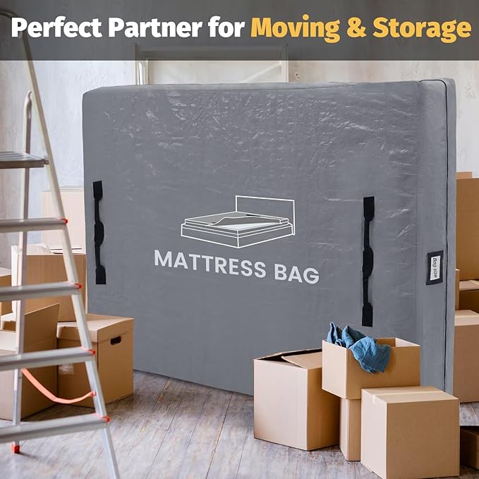 Mattress Bags for Moving and Storage, BETU Waterproof Mattress Protector Twin XL Mattress Cover for College Dorm Essential with 8 Heavy Duty Handles and Zipper Thick Moving Supplies (82x42x13.5 Grey)