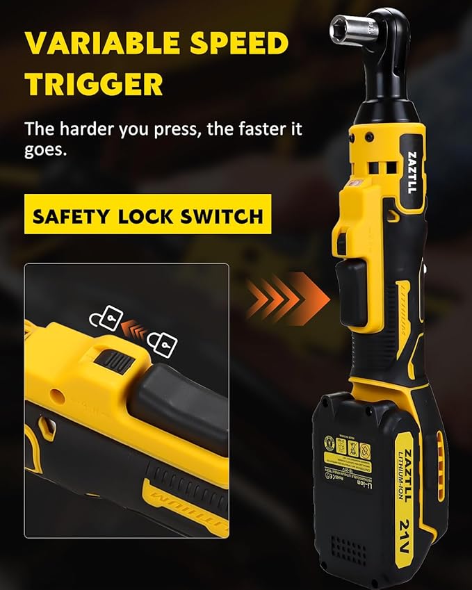 3/8" Cordless Ratchet Wrench,74Ft-lbs Electric Ratchet Wrench, Chargeable Power Ratchet Driver with 2 X 21V Lithium-Ion Battery,7 Sockets, 3" Extension Bar, 1/4" Adapter