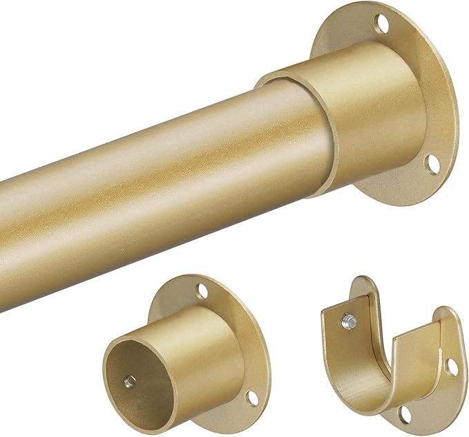1.3 Inch Diameter Closet Rods for Hanging Clothes 17-87 Inch Adjustable, Metal Heavy Duty Closet Pole, Gold Closet Bar for Hanging Clothes, Suitable for Closet, Wardrobes, Bathroom, Windows