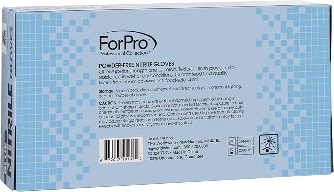 ForPro Disposable Nitrile Gloves, Chemical Resistant, Powder-Free, Latex-Free, Non-Sterile, Food Safe, 4 Mil