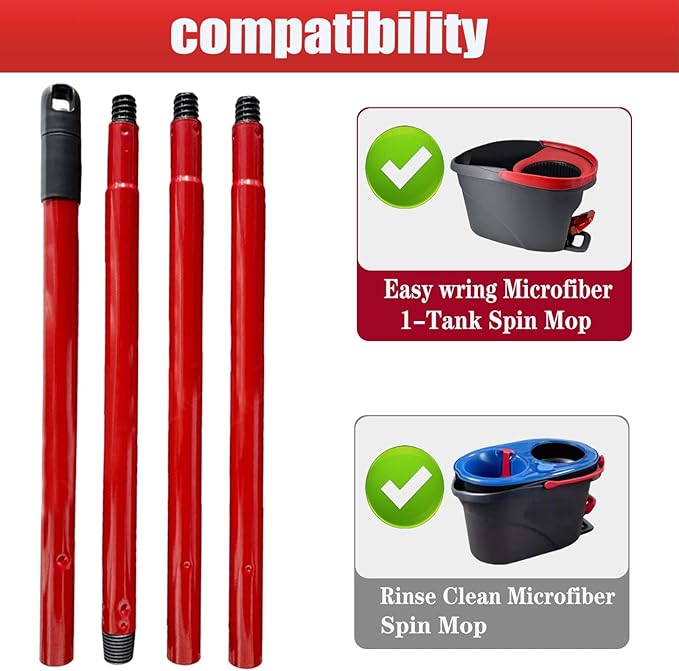 Mop Handle for Ocedar, Spin Mop Handle for O Cedar 4-Section 28.5-to-55inch Mop Replacement Stick Compatible with Ocedar Easy Wring Mop Refills Germany Screw Joint