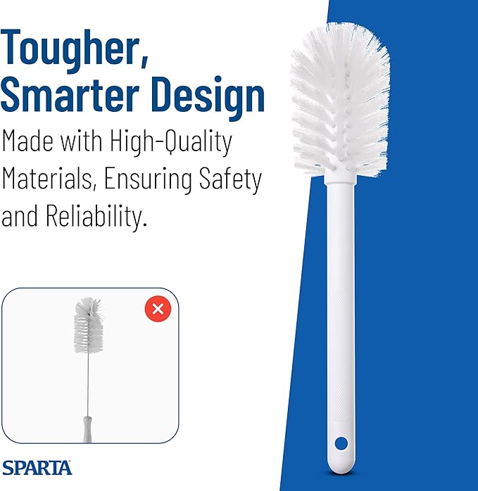 SPARTA 367600TC02 Plastic Household Dish Brush, Dish Brush, Dish Scrub Brush With Lightweight and Break Resistant for Cleaning, 11 Inches, White, 2.5" Width x 2.75" Height (Pack of 6)