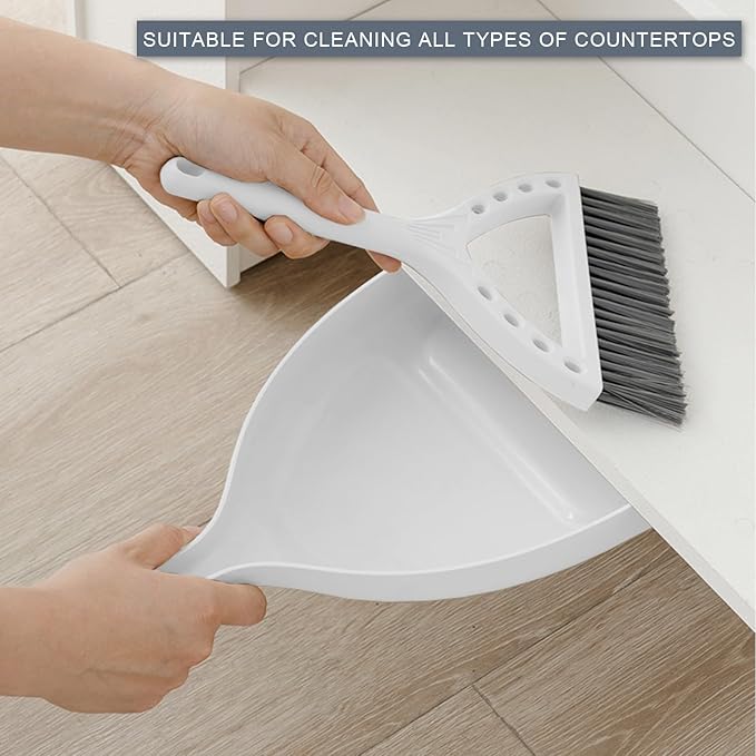 Mini Broom and Dustpan Set Small Dust pan and Brush Set Perfect for Desk Office Camping Dorm RV Essentials (White)