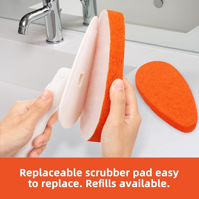 Qaestfy Bathtub Scrubber, Adjustable Long Handled Scrub Brush with 51 Inch Handle, 5 Non-Scratch Scouring Pads for Cleaning Tile Shower Bathroom Vessel Sinks Toilet Wall Floor