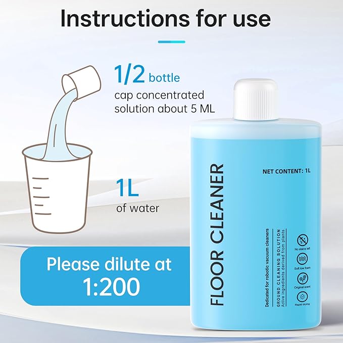 Floor Cleaning Solution Compatible with Roborock Cleaning Solution, Residue & Streak Free, Suitable for All Robot Vacuum Cleaners and Wireless Wet Dry Dual-Use Vacuum Cleaners