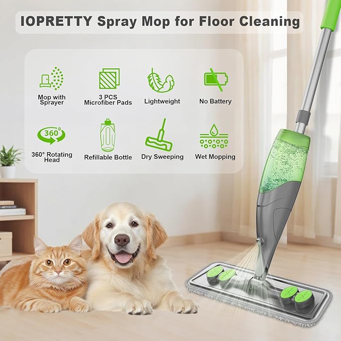 Spray Mop for Floor Cleaning - Wet Dry Hardwood Floor Mops with 3 Microfiber Washable Pads for Swiffer Powermop - Flat Mop with Sprayer for Tile Wood Laminate Vinyl Marble Kitchen