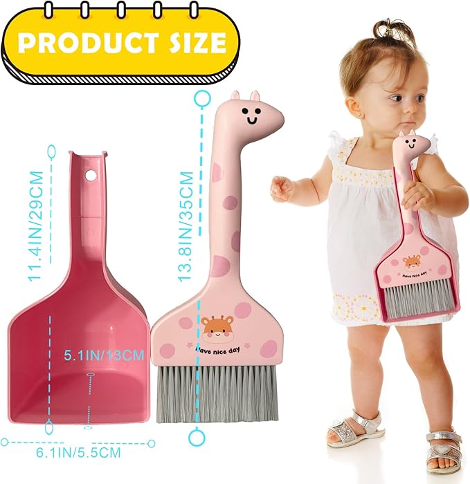 Small Broom with Dustpan Combo Set Cartoon Mini Broom and Dustpan Set Cute Cleaning Kit for Home Office Floor Counter Pet Nest (Pink)