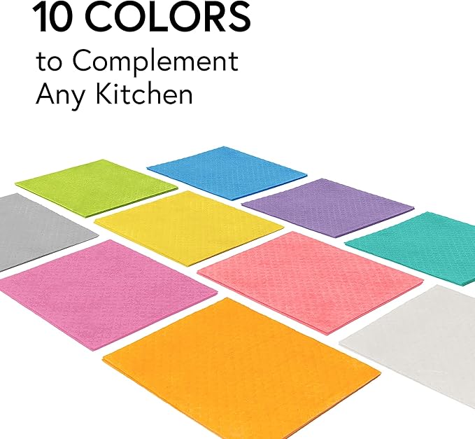 Swedish Wholesale Dishcloths Reusable 8" x 7" Sponge Cloths, Bulk 10 Pack of High Absorbent Cellulose Dish & Kitchen Cleaning Hand Towels, Wring to Dry & Machine Wash, Odor Resistant, Yellow