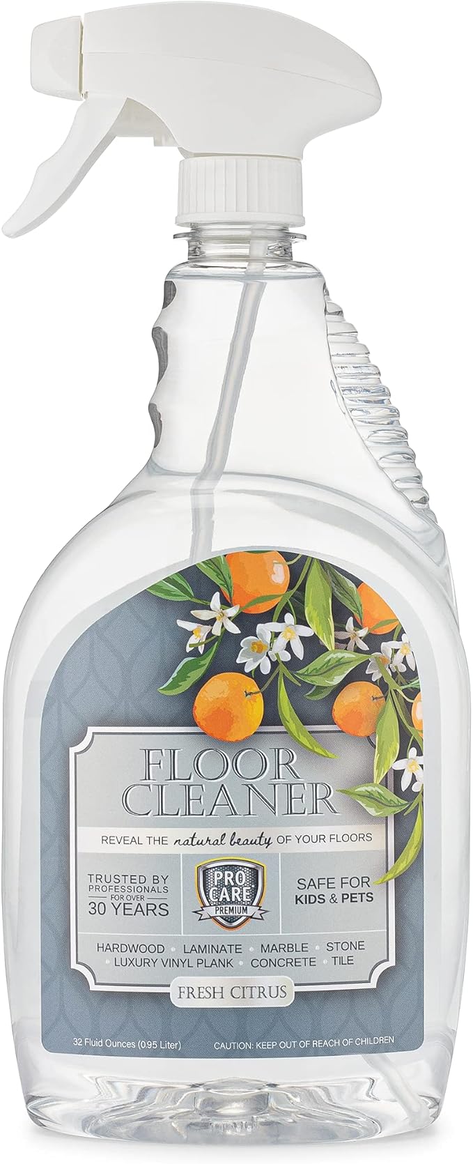 ProCare Citrus Floor Cleaner - Vinyl, Wood, Tile & Laminate Floor Cleaner for Mopping, Cleaning Solution Concentrate Floor Cleaner with Citrus Aroma, 32oz Spray Bottle + 8oz Concentrated Bottle Bundle
