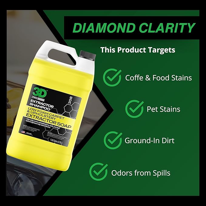 3D Extractor Carpet Cleaner Upholstery Shampoo – Ultimate Carpet & Upholstery Cleaning Kit – Low Foam & High Foam Stain Remover Duo – 1 Gallon Each