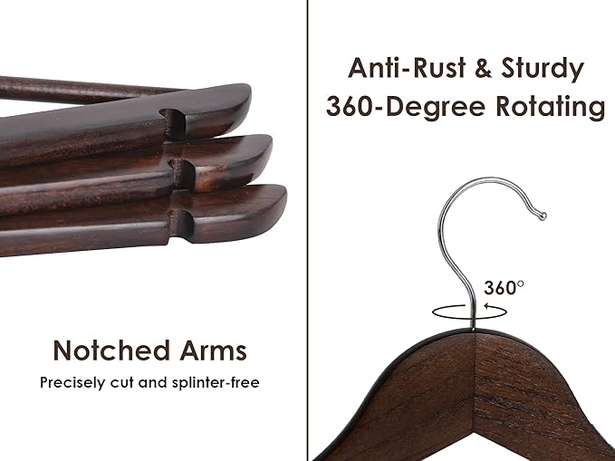 StorageWorks Wooden Hangers 20 Pack, Wood Coat Hangers for Closet, Heavy Duty Clothes Hangers for Suits, Shirts, Pants, Jackets, Walnut Color