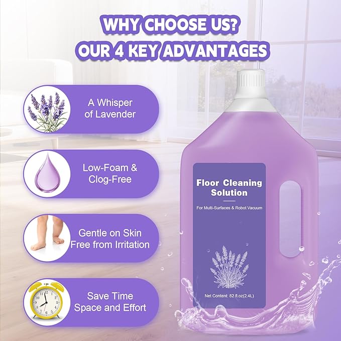 82 FL OZ/2.4 L Lavender Scented Floor Cleaning Solution Compatible with Dreame Cleaning Solution, Low Foam & No Residue, Floor Cleaner for All Robot Vacuum and Wireless Wet Dry Vacuum Cleaners