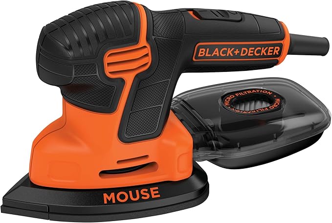 BLACK+DECKER Detail Sander, 1.2 Amp, 16,000 OPM, Compact Design, 3-Position Grip for Comfort, Includes Dust Collector, Corded (BDEMS600)