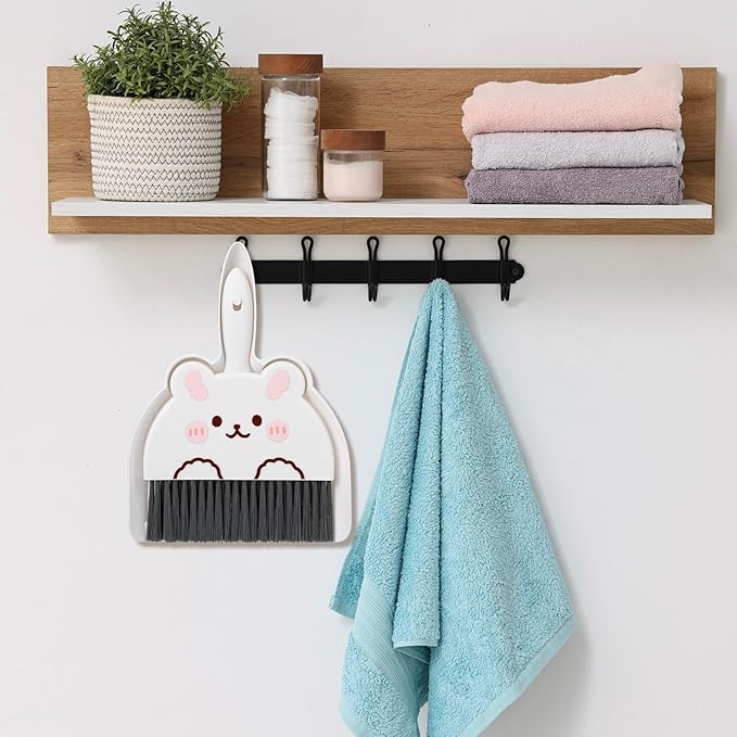 Ouligay Portable Mini Dustpan and Brush Set,Cute Small Broom and Dustpan Set with Durable Brush,Lightweight Dust Pan and Broom Set for Desktop Small Space Cleaning(White Rabbit)