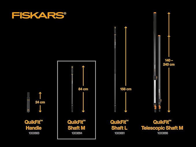 Fiskars QuikFit Shaft M, Length: 84 cm, Aluminium, Black/Orange, QuikFit, 1000664
