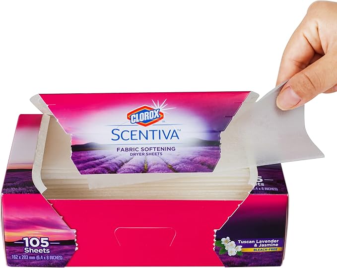 Clorox Scentiva Fabric Softening Dryer Sheets | Fabric Sheets in Tuscan Lavender & Jasmine Scent | Laundry Dryer Sheets for Fresh & Clean Clothes| 105 Count (Pack of 2)
