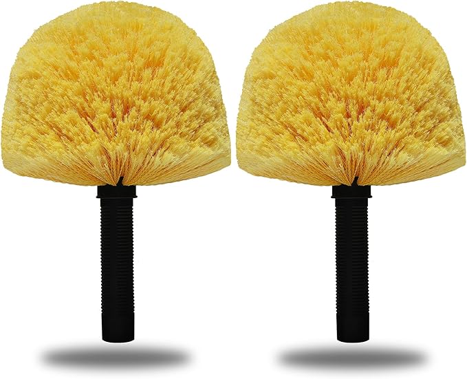 2 Pack Robust Cobweb Duster Head Brush – Superior Twist-On Web Cleaning Tool – Spider Web Remover Brush Compatible with Standard 3/4 Inch Threaded Poles for Outdoor & Indoor Use – Head Only (Yellow)