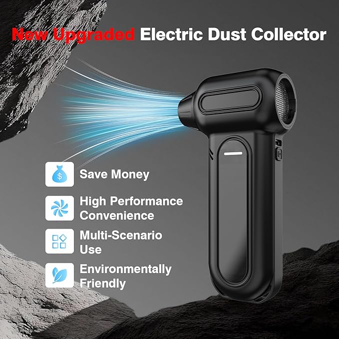 ANABOX Compressed air duster-150000 RPM Compressed Air Duster with LED Light, 8000mAh Rechargeable Battery, 4-Speed Adjustable mini Blower for Keyboard, Computer, Camera, Car, Home, 5 Nozzles