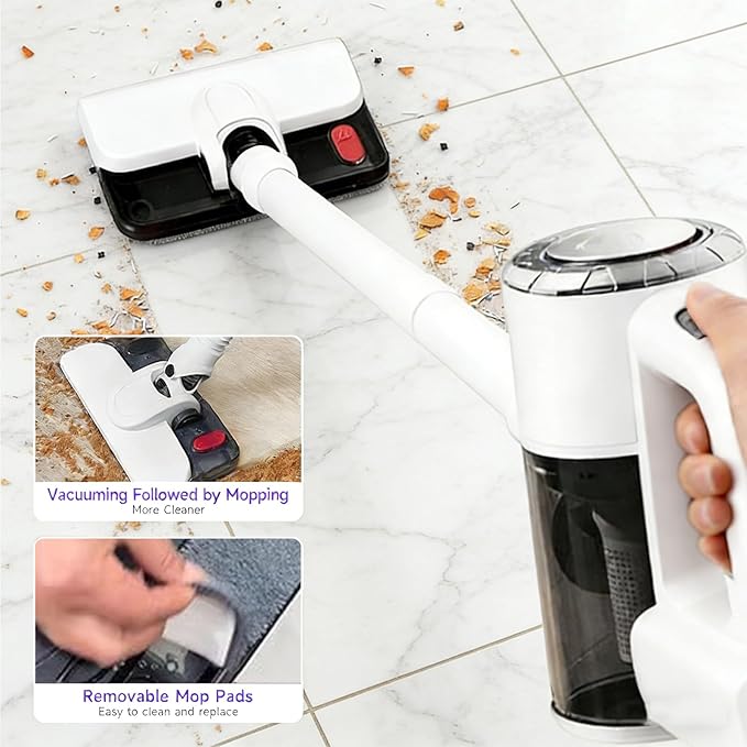 LAQVITA 2026 New Cordless Vacuum Cleaner with Mop Function|1.5L Dust Cup, Washable HEPA Filter| Lightweight 4.27lbs Stick Vacuum for Hard Floors/Tiles + Blower Function, Water Tank & Mop Pads