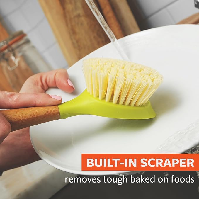 Full Circle Be Good - Bamboo Handle Dish Brush – Sustainable Kitchen Cleaning with Tough Bristles - Natural Dish Scrubber, Nonstick & Cast Iron Cleaner - Long Handle Brush for Dishes, Pots, and Pans