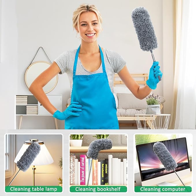 2 Pack Microfiber Duster for Cleaning, Small Dusters with Microfiber Head, Extendable Pole, Hand Washable, Cleaning Supplies for Office, Car, Window, Furniture