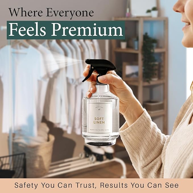 Chakra Freshener Fabric Spray - Long-Lasting Multi-Purpose Laundry Scent for Bedding, Clothes & Home Fabric Deodorizer, Luxury Room Deodorizer, Linen Spray w/Trigger, 33.8 fl oz, Soft Linen