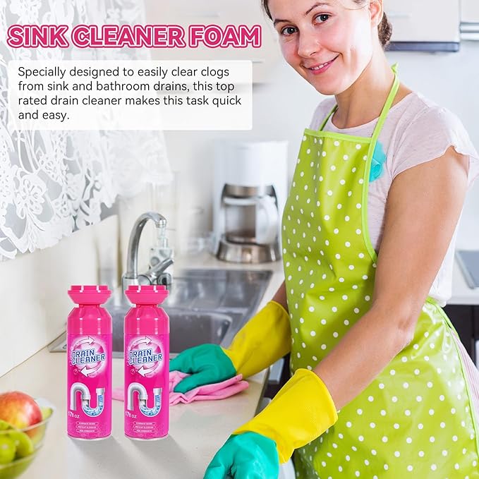 Foaming Drain Cleaner, Sink Cleaner and Deodorizer, Drain Clog Remover for Kitchen Sinks, Tubs, Shower Drains (2 Pcs)