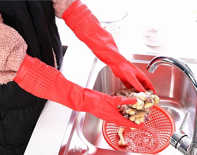 Rubber Cleaning Gloves Kitchen Dishwashing Glove 3-Pairs,Waterproof Reuseable.(Medium)