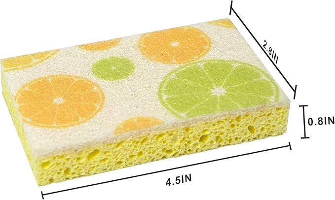 CELOX Lemon Printed Dual Sided Scrub Dish Sponges, Non Scratch Sponge for Kitchen Cleaning, 4.5" x 2.8" x 0.8" (6)
