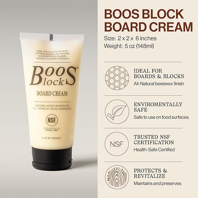 John Boos 2-Piece All-Natural Care & Maintenance Set – 16 oz Mystery Oil & 5 oz Board Cream for Butcher Blocks, Cutting Boards, Wood Countertops, and Wooden Utensils
