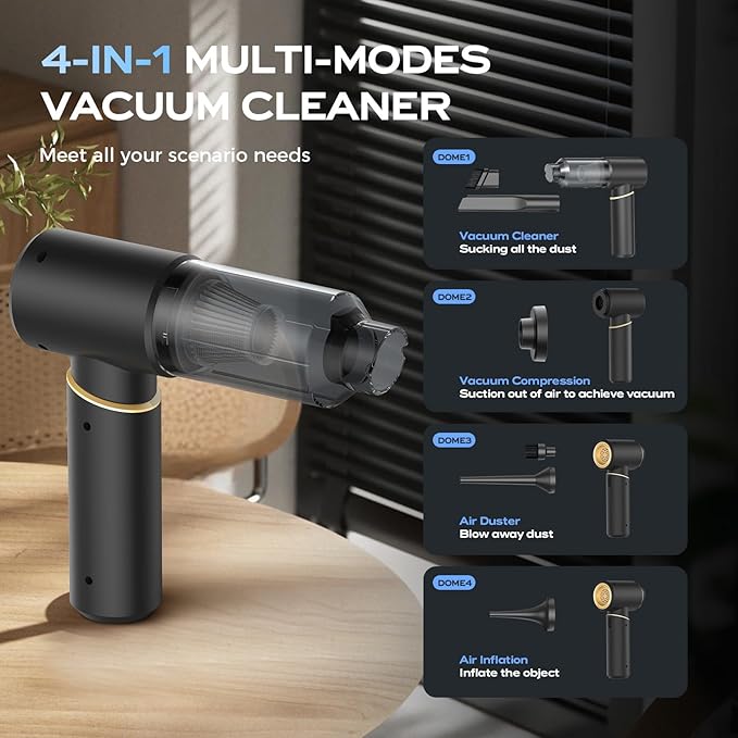 BSRCO Hand Held Vacuum Cordless Rechargeable: 15000PA Powerful Suction Hand Held Car Vacuum Cleaner,1.25 lbs Lightweight & Washable Filter Air Duster and Vacuum Cleaner for Home, Car,Pets
