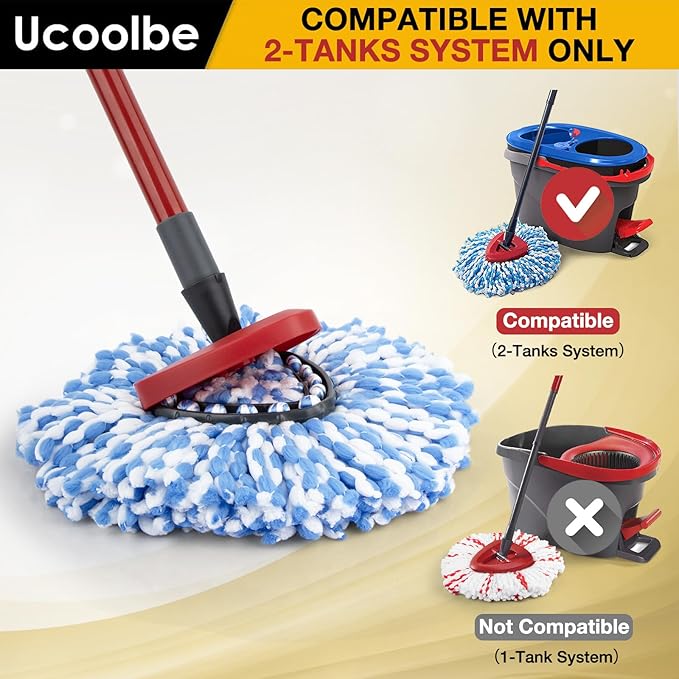 Spin Mop Replacement Heads for O Cedar RinseClean 2-Tank System, 4 Pack Microfiber Mop Refill Heads, Include 4 Mop Heads and 1 Mop Brush
