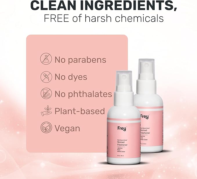 Frey Fabric Freshener Spray – Pack of 2 | Linen Spray Deodorizer for Laundry | Jasmine Rose | 2oz Bottles