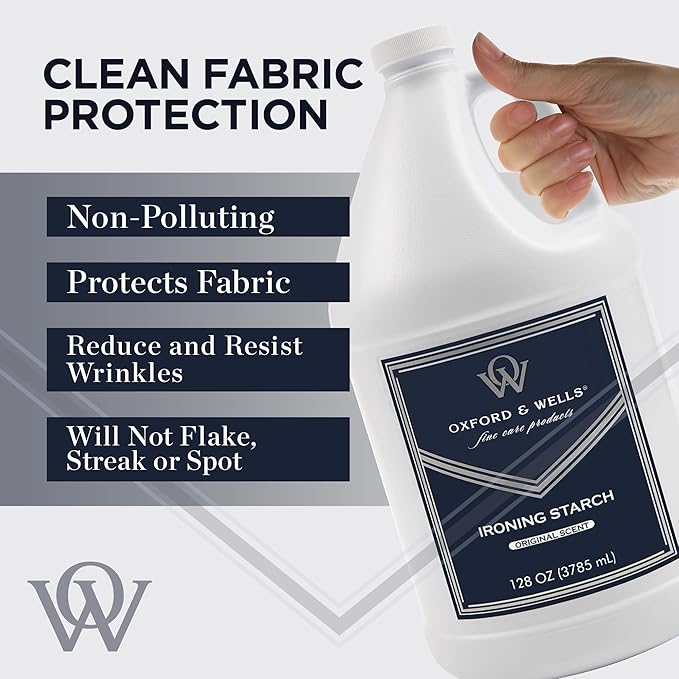 Oxford & Wells Premium Wrinkle Releaser Spray Starch - Ironing Spray, Original Scent, Non-Aerosol Fabric Care - Non-Flaking, Non-Streaking, Gentle on Fabrics - Wrinkle Spray for Clothes - 128 Ounce