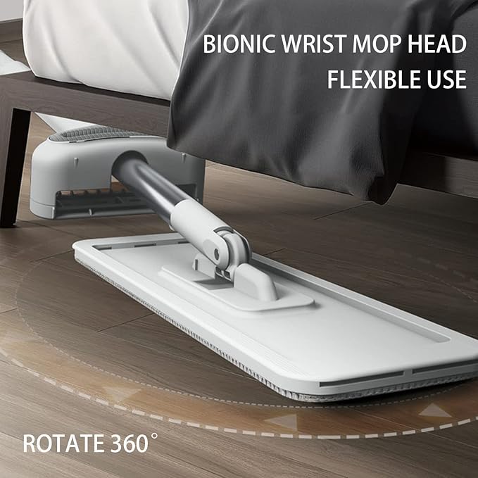 Large Flat Mop and Scalable Bucket with Wheels，360° Rotating Microfiber Dust ，Mop with Dewatering Scraper，54" Adjustable Stainless Steel (1 Mop + 4 Microfiber Pads + 1 Bucket)