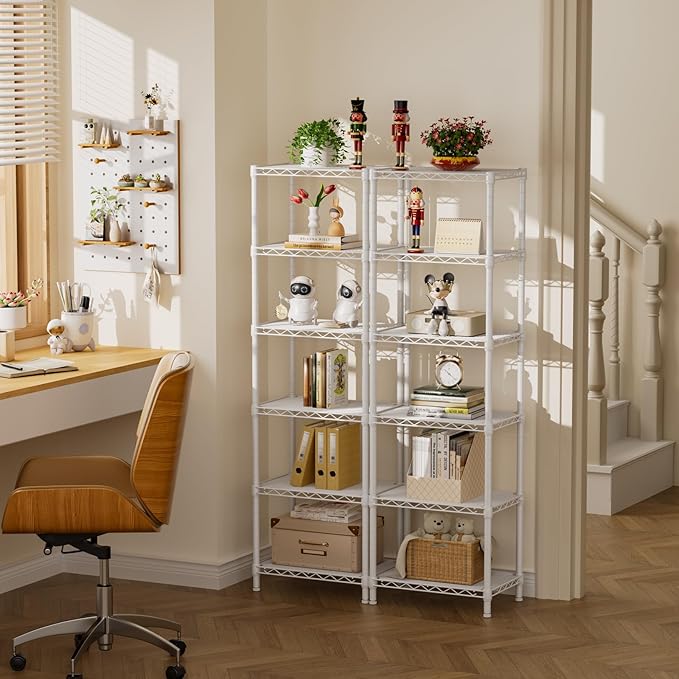 Golpart Small 6 tire Shelves Storage Wire Shelving Unit Metal Shelf Adjustable Organizers Storage Shelving for Bathroom Laundry Room Kitchen Pantry10”D x 16”W x 60”H White