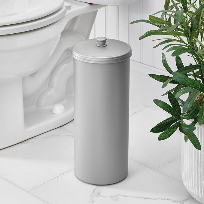 iDesign Freestanding Bathroom Toilet Paper Storage Holder with Lid for 3 Extra Rolls, Silver (Pack of 4)