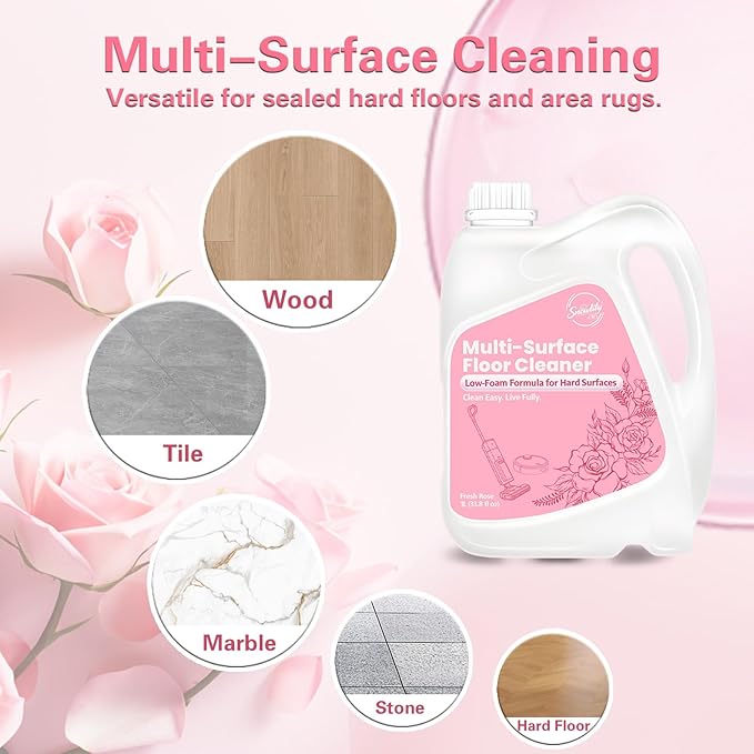 Snowlily 33.8 FL OZ Floor Cleaning Solution Compatible with Robot Vacuum, Residue & Streak Free, Low Foam Floor Cleaner for Mopping, for All Robot Vacuum Mops & Wet Dry Vacuum Cleaners, Rose